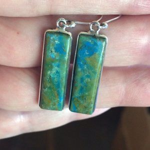 New - Peru Blue and Green Opal 925 Sterling Silver Earrings